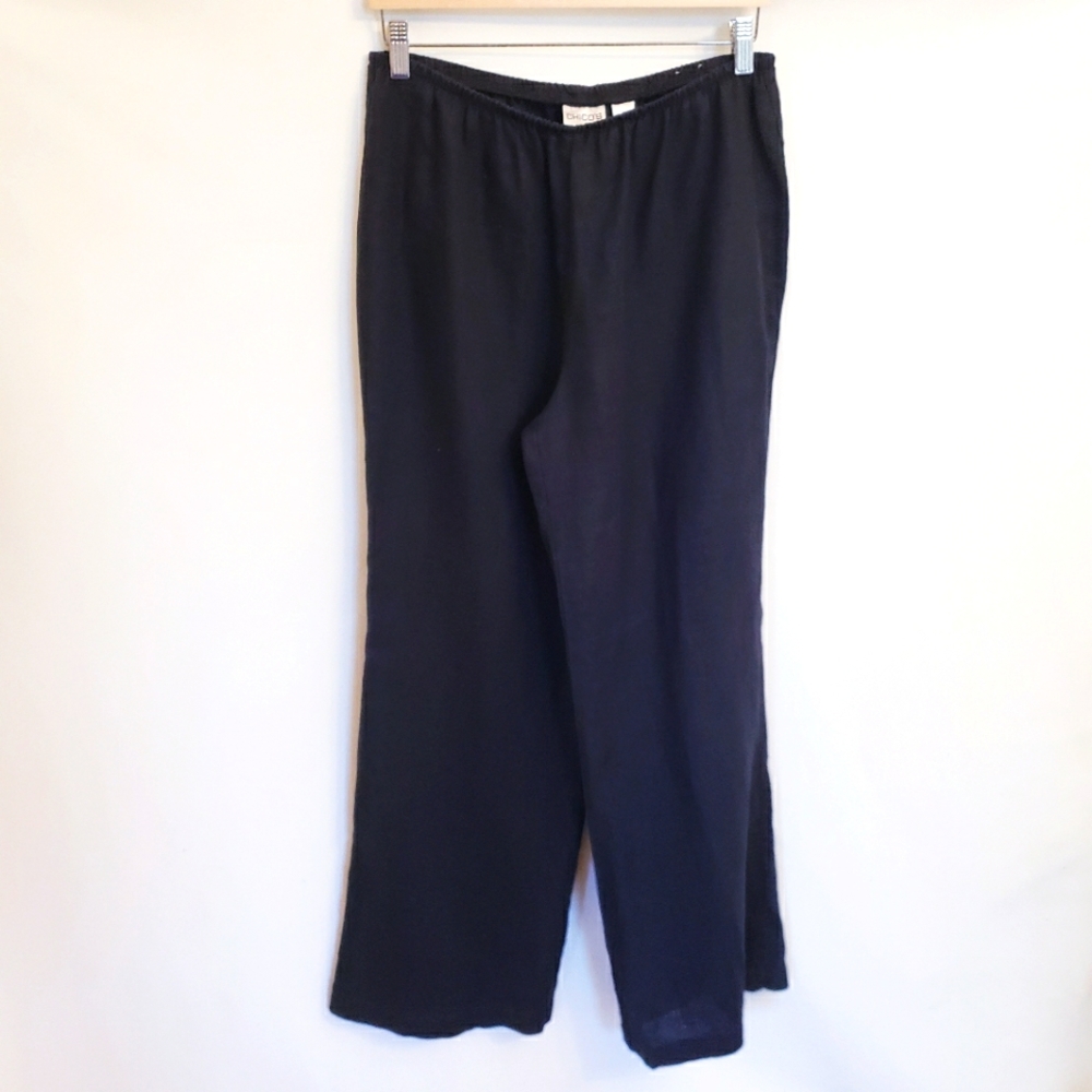 Chico's 100% Linen Lagenlook Black Pull-on Pants